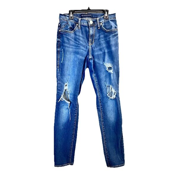 Rock & Republic Jeans Women's 8M‎ Blue Berlin Ankle Distressed Dark Denim Flaw - Picture 1 of 11